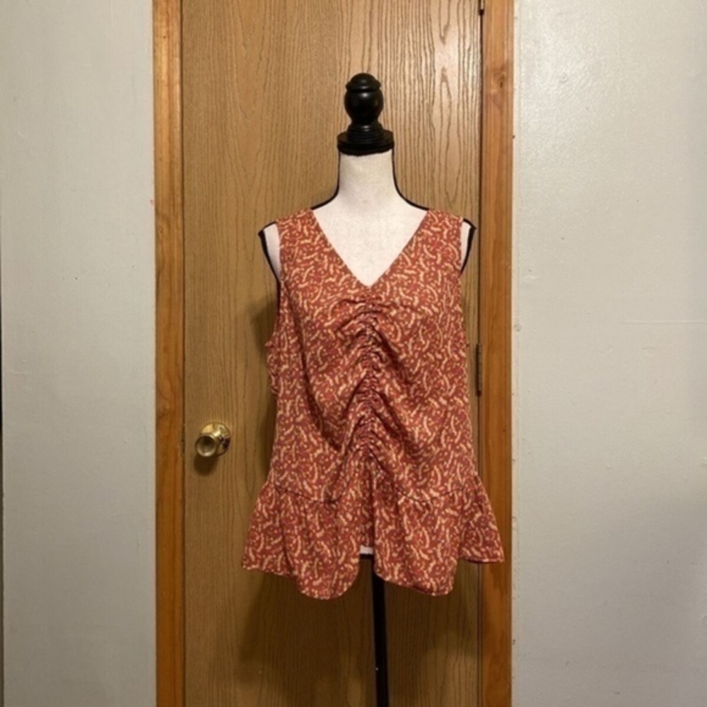 Pleione Large Multi-Color w/Floral Print V-Neck Sleeveless Blouse - EUC